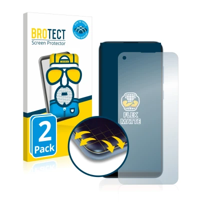 Front side of a product packaging with the brand logo BROTECT. Next to it is the device Samsung Galaxy A11 shown with the corr