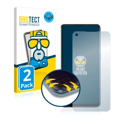 Front side of a product packaging with the brand logo BROTECT. Next to it is the device Oppo A74 shown with the corresponding 