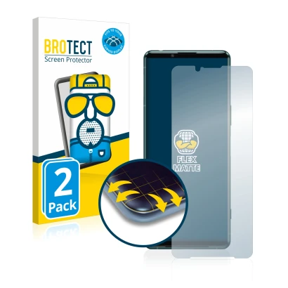 Front side of a product packaging with the brand logo BROTECT. Next to it is the device Sony Xperia 5 III shown with the corre