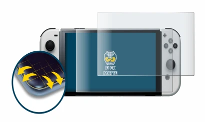 Image of the device Nintendo Switch OLED-Modell with a wide variety of screen protectors.