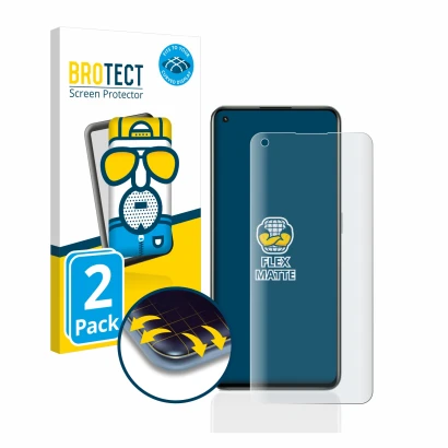 Front side of a product packaging with the brand logo BROTECT. Next to it is the device realme GT 2 Pro shown with the corresp