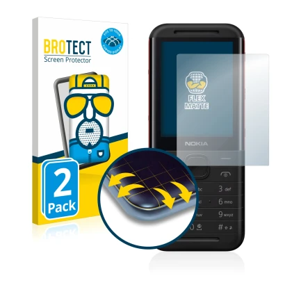 Front side of a product packaging with the brand logo BROTECT. Next to it is the device Nokia 5310 (2020) shown with the corre