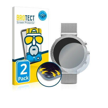 Front side of a product packaging with the brand logo BROTECT. Next to it is the device Fossil Stella (6. Gen) shown with the 