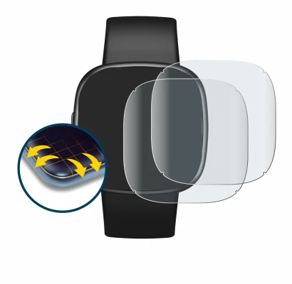 Image of the device Fitbit Versa 4 with a wide variety of screen protectors.