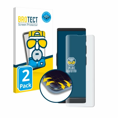 Front side of a product packaging with the brand logo BROTECT. Next to it is the device Vasco Translator V4 shown with the cor