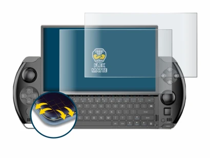 Image of the device GPD Win 4 with a wide variety of screen protectors.