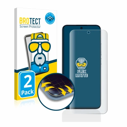 Front side of a product packaging with the brand logo BROTECT. Next to it is the device Xiaomi 13 shown with the corresponding