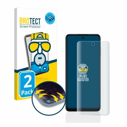 Front side of a product packaging with the brand logo BROTECT. Next to it is the device Motorola Moto G73 5G shown with the co