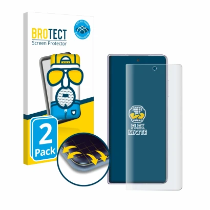 Front side of a product packaging with the brand logo BROTECT. Next to it is the device Honor Magic V2 shown with the correspo