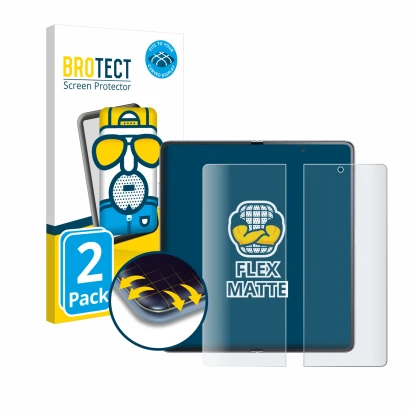 Front side of a product packaging with the brand logo BROTECT. Next to it is the device Honor Magic V2 (Inner display) shown w