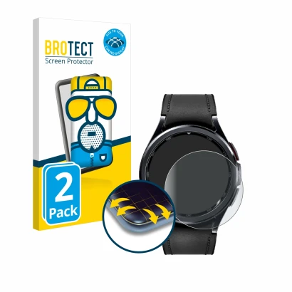 Front side of a product packaging with the brand logo BROTECT. Next to it is the device Samsung Galaxy Watch 6 Classic (47 mm)