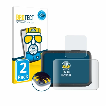 Front side of a product packaging with the brand logo BROTECT. Next to it is the device GoPro Hero 12 Black shown with the cor