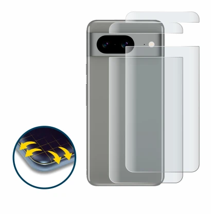 Image of the device Google Pixel 8 (Back) with a wide variety of screen protectors.
