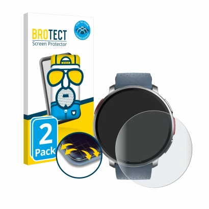 Front side of a product packaging with the brand logo BROTECT. Next to it is the device Polar Vantage V3 shown with the corres