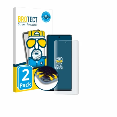 Front side of a product packaging with the brand logo BROTECT. Next to it is the device Tecno Spark 20 Pro Plus shown with the