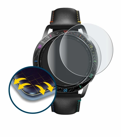 Image of the device Xiaomi Watch S3 with a wide variety of screen protectors.