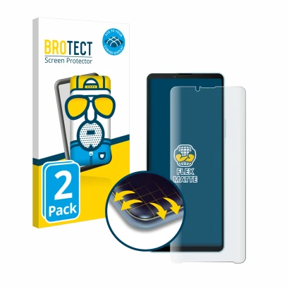 Front side of a product packaging with the brand logo BROTECT. Next to it is the device Sony Xperia 10 VI shown with the corre