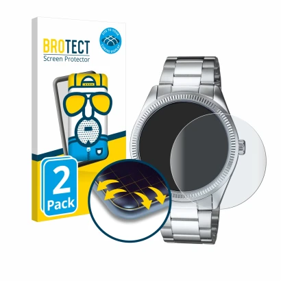 Front side of a product packaging with the brand logo BROTECT. Next to it is the device Casio MTP-1302PD shown with the corres