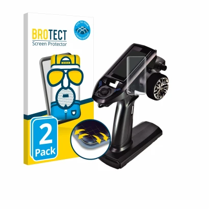 Front side of a product packaging with the brand logo BROTECT. Next to it is the device Futaba T4PM Plus shown with the corres