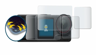 Image of the device DJI Osmo Action 5 Pro with a wide variety of screen protectors.
