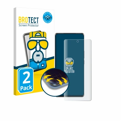 Front side of a product packaging with the brand logo BROTECT. Next to it is the device Vivo T2 Pro shown with the correspondi