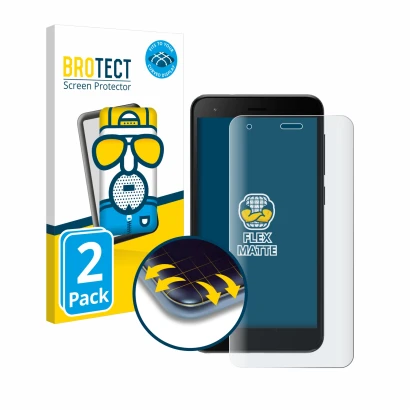 Front side of a product packaging with the brand logo BROTECT. Next to it is the device ZTE Blade A35 lite shown with the corr