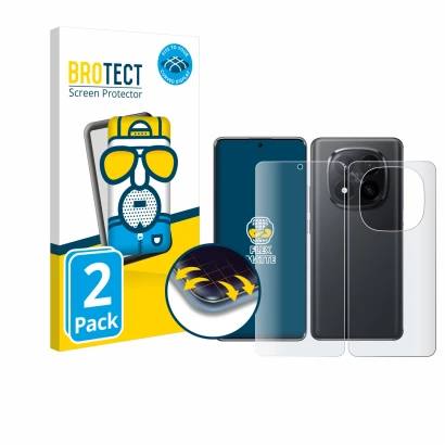 Front side of a product packaging with the brand logo BROTECT. Next to it is the device Xiaomi Redmi Note 14 Pro Plus (Front+B