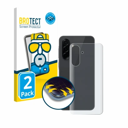 Front side of a product packaging with the brand logo BROTECT. Next to it is the device Samsung Galaxy A36 5G (Back) shown wit