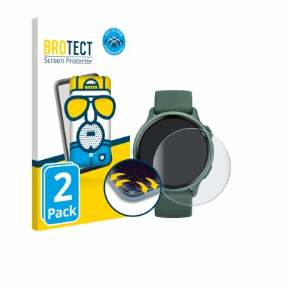 Front side of a product packaging with the brand logo BROTECT. Next to it is the device Garmin vivoactive 6 shown with the cor