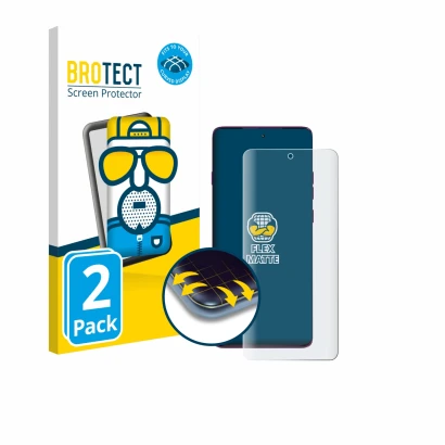 Front side of a product packaging with the brand logo BROTECT. Next to it is the device Motorola Edge 60 Pro shown with the co