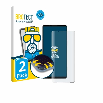 Front side of a product packaging with the brand logo BROTECT. Next to it is the device Sony Xperia 1 VII shown with the corre