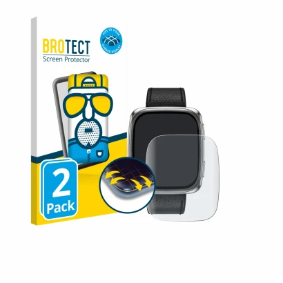 Front side of a product packaging with the brand logo BROTECT. Next to it is the device Amazfit Active 2 (rectangular) shown w