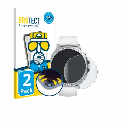 Front side of a product packaging with the brand logo BROTECT. Next to it is the device Samsung Galaxy Watch 8 Classic (46 mm)