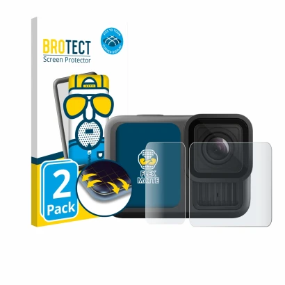 Front side of a product packaging with the brand logo BROTECT. Next to it is the device GoPro Hero 13 Black Ultra Wide Edition