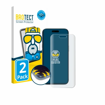 Front side of a product packaging with the brand logo BROTECT. Next to it is the device Apple iPhone Air shown with the corres