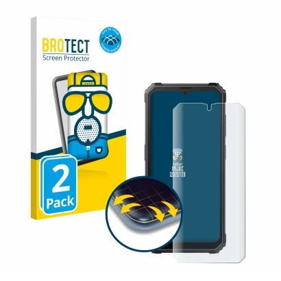 Front side of a product packaging with the brand logo BROTECT. Next to it is the device Blackview BV4800 shown with the corres