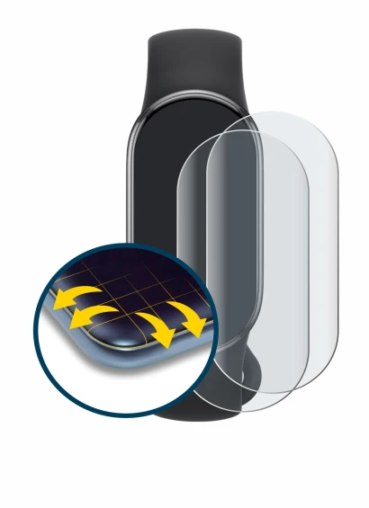 Image of the device Xiaomi Smart Band 10 with a wide variety of screen protectors.