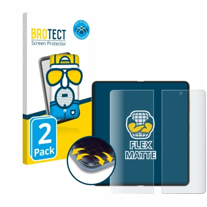 Front side of a product packaging with the brand logo BROTECT. Next to it is the device Honor Magic V5 (Inner display) shown w