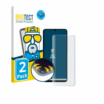 Front side of a product packaging with the brand logo BROTECT. Next to it is the device Samsung Galaxy A07 shown with the corr