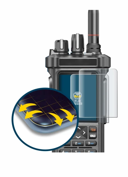 Image of the device Radtel RT-950 Pro with a wide variety of screen protectors.