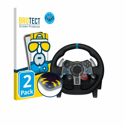 Front side of a product packaging with the brand logo BROTECT. Next to it is the device Logitech G29 Driving Force Gaming Raci
