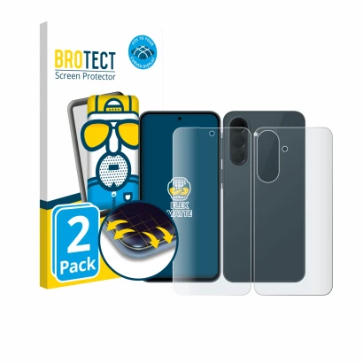 Front side of a product packaging with the brand logo BROTECT. Next to it is the device Samsung Galaxy A37 5G (Front+Back) sho