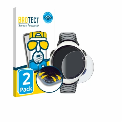 Front side of a product packaging with the brand logo BROTECT. Next to it is the device Suunto Regatta shown with the correspo