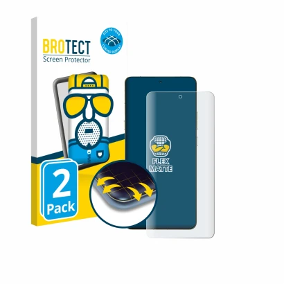 Front side of a product packaging with the brand logo BROTECT. Next to it is the device Motorola Signature shown with the corr