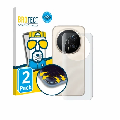 Front side of a product packaging with the brand logo BROTECT. Next to it is the device Honor Magic 8 Pro (Back) shown with th