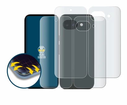 Image of the device Google Pixel 10a (Front+Back) with a wide variety of screen protectors.