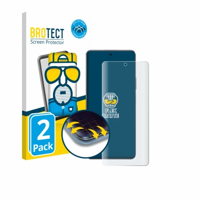 Front side of a product packaging with the brand logo BROTECT. Next to it is the device Huawei Enjoy 60 Pro shown with the cor