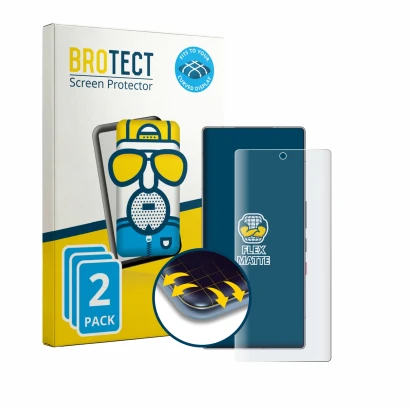 Front side of a product packaging with the brand logo BROTECT. Next to it is the device ZTE Nubia Red Magic 11S Pro shown with