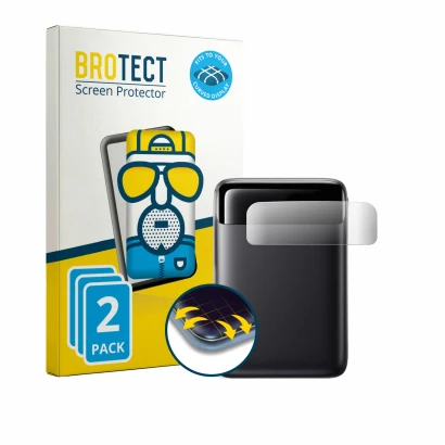Front side of a product packaging with the brand logo BROTECT. Next to it is the device INIU P512 shown with the corresponding