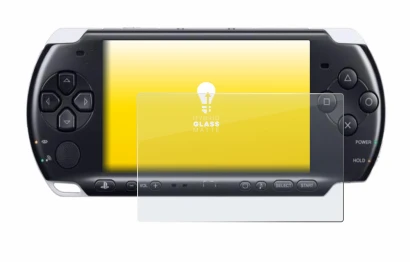 Image of the device Sony PSP 3000 with a wide variety of screen protectors.
